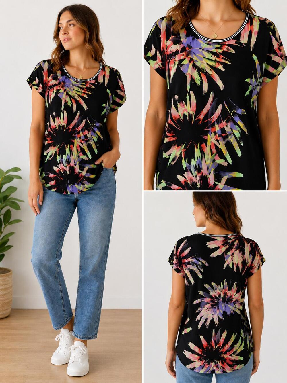 Lole Floral Print Blouse Multicolor Abstract Floral Top Lightweight & Flowy - M